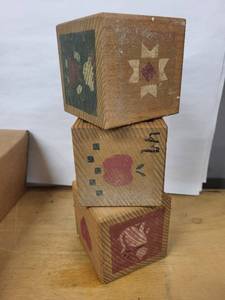 lot 35D image: Vintage Wooden Alphabet Blocks A B C with Dog Figurines