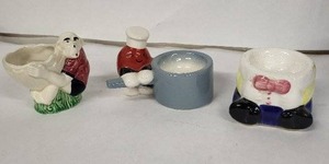 lot 36E image: Vintage Ceramic Egg Cups - 3-Piece Set with Whimsical Figures, England
