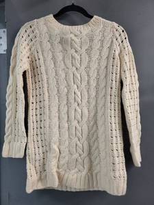 lot 36J image: Lands End Canvas Cashmere Cable Knit Sweater XXS Cream
