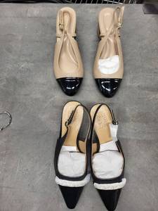 lot 39J image: Naturalizer Womens Slingback Heels NudeBeige Cap Toe & Black (Lot of 2)