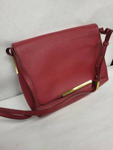 lot 41J image: J.Crew Red Leather Crossbody Bag with Gold-Tone Bar - Adjustable Strap