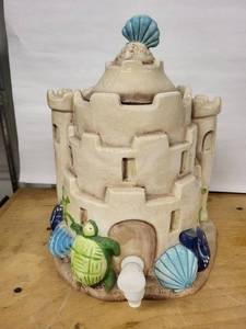 lot 42D image: Hand-Painted Ceramic Sandcastle Centerpiece with Sea Turtle & Shells