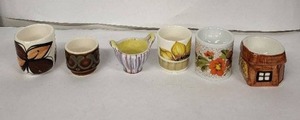 lot 45E image: Palissy England Egg Cups - Vintage 6pc Assorted Floral & Cottage Motifs