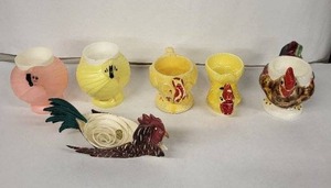 lot 47E image: Elaine Vintage Ceramic Egg Cups - Bird Motif Set in Pink & Yellow