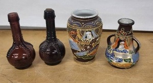lot 51D image: Goldcastle Hand-Painted Japan Ceramic Vases & Glass Bottles (Lot of 4)