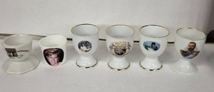 lot 68E image: Limoges France Vintage Egg Cups with Portrait Decals