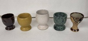 lot 69E image: Egg Cups - Vintage Ceramic Set of 5 with Assorted Glazes