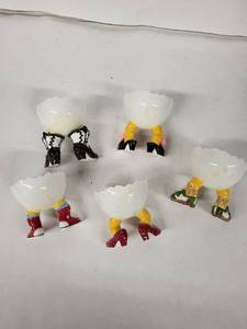 lot 76E image: Department 56 Egg Cups - Footed Ceramic Figurines on Colorful Shoes (Lot of 6)