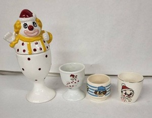 lot 77E image: Hornsea Clown Egg Cup Set (Lot of 4) Vintage Ceramic