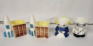 lot 78E image: Vintage Egg Cups - Space Rocket & Medical Figures (Lot of 6)
