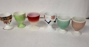 lot 82E image: Egg Cups - Vintage Porcelain, Assorted Pastel Glazes (Lot of 6) - Japan