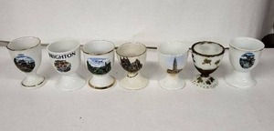 lot 85E image: Vintage Egg Cups (Lot of 9) - Transfer Scenes Brighton, Niagara Falls, Oxford Cathedral - Germany