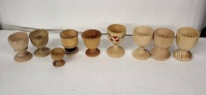 lot 89E image: Vintage Wooden Egg Cups Collection - Assorted Styles, Hand-Painted Hearts