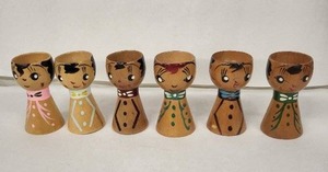 lot 90E image: Egg Cups - Vintage Hand-Painted Wooden Figures (Lot of 7)