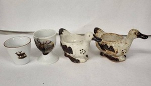 lot 91E image: Vintage Egg Cups (Lot of 4) - Duck & Deer Ceramic Set