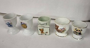 lot 98E image: Crown Victoria Fine Bone China Egg Cups - Care Bears, Forever Friends, Sooty (Lot of 6)