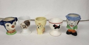 lot 99E image: Vintage Ceramic Dog Egg Cups (Lot of 5)