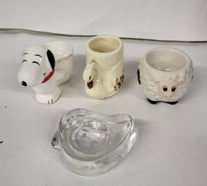 lot 104E image: Snoopy Dog Egg Cup - Vintage Ceramic Egg Cup Trio (Lot of 3)