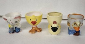 lot 107E image: Vintage Ceramic Egg Cups - Animal-Shaped Set (Lot of 4)