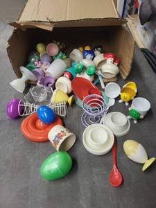 lot 111E image: Assorted Plastic Egg Cups & Kitchen Accessories - Colorful Collectible Set