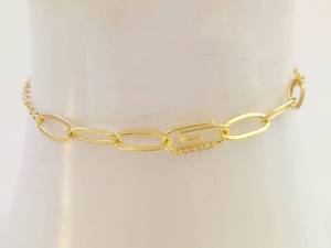 lot 5W image: Sterling Silver 925 Gold Tone Paperclip Chain Bracelet w Clear Stone Accent Adjustable