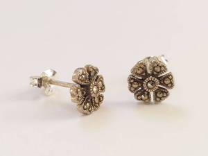 lot 6W image: Sterling Silver 925 Flower Stud Earrings with Marcasite-Style Accents Petite