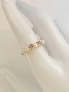 lot 7W image: Sterling Silver 925 Pearl & Purple Stone Five-Stone Ring Size 8
