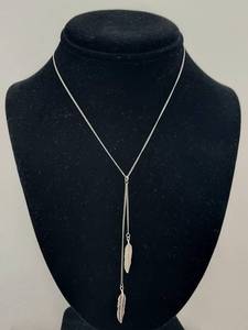 lot 9W image: S925 Sterling Silver Feather Lariat Y Necklace Adjustable Chain SA Marked