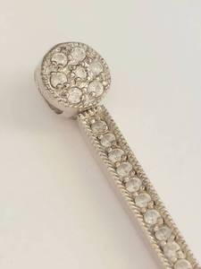 lot 10W image: Sterling Silver 925 Long Bar Pendant with Clear Stones and Round Cluster Top Drop Charm