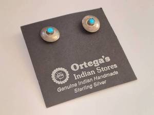 lot 14W image: Vintage Ortegas Indian Stores Sterling Silver Turquoise Native American Clip-On Earrings
