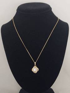 lot 15W image: Sterling Silver 925 Gold Plated Clear Stone Knot Pendant Necklace