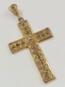 lot 20W image: Gilt 800 Silver Filigree Marcasite Cross Pendant Large Ornate Vintage