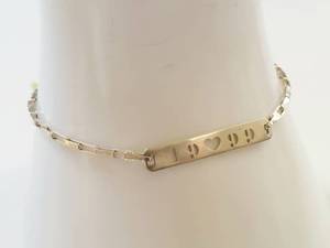 lot 21W image: Italian Sterling Silver I Heart U Cutout Bar ID Bracelet 925 Chain