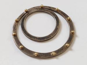 lot 24W image: Sterling Silver 925 Double Circle Pendant with Gold-Tone Bead Accents