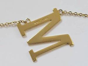 lot 28W image: Gold Tone Sterling Silver M Initial Necklace 925 CNA Adjustable Chain Pendant