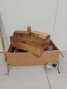 lot 5G image: Lot of Vintage Wooden Toolboxes and Miscellaneous Items - R.B. Tools, Nippon Kogaku