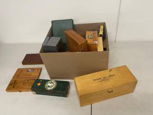 lot 6G image: Vintage Machinist Tool Boxes Lot Standard Gage Company Tumico Wood Metal Storage Cases