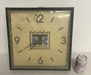 lot 25G image: Vintage Thermo King Advertising Wall Clock Square Industrial Shop Display Clock Damaged Glass