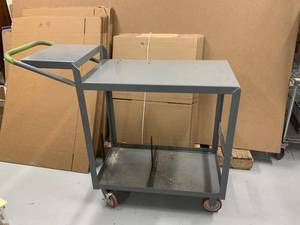 lot 33G image: Little Giant gray steel 2-shelf utility platform cart with handle and red casters