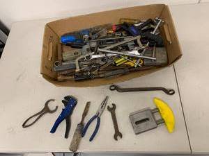 lot 35G image: Large Mixed Hand Tool Box Lot Wrenches Pliers Screwdrivers Files Clamps Misc Garage Shop Tools