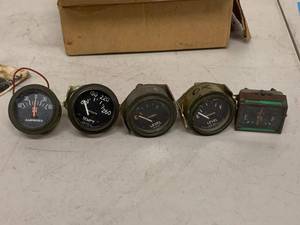 lot 43G image: Vintage Panel Gauge Lot Stewart Warner AC Smiths Ammeter Temp Fuel Level Instruments Set of 5