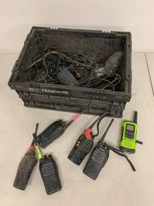 lot 45G image: Assorted Two-Way Radios Walkie Talkies with Chargers in Frigidaire Crate Motorola HYT Lot