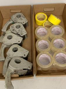 lot 67G image: 5 Handheld Packing Tape Dispensers with Clear & Yellow Shipping Tape Rolls Warehouse Supply