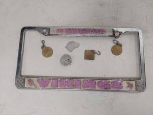 lot 102G image: Minnesota Vikings License Plate Frame with Vintage North Oaks Dog License Tags Collection