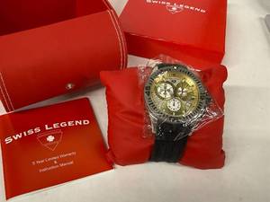lot 8N image: Swiss Legend Evolution SL-50064-07 Chronograph Watch - Gold Dial, Black Rubber Strap