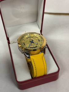 lot 12N image: Jacob & Co Five Time Zone Watch - Gold Dial, Yellow Leather Strap