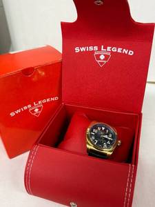 lot 16N image: Swiss Legend Heritage Blue Sandstone Watch - Gold Tone Case, Leather Strap