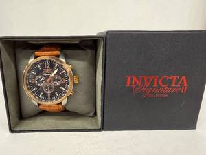 lot 20N image: Invicta Signature II Collection Chronograph Watch - Rose-Gold Bezel, Black Dial, Brown Leather