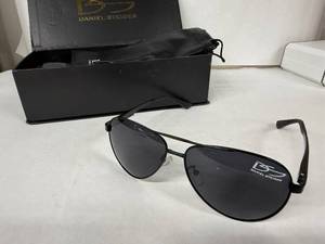 lot 22N image: Daniel Steiger DS Aviator Sunglasses - Black Metal Frame, Smoke Lenses (Box & Pouch Included)