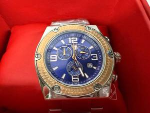 lot 23N image: Swiss Legend Chronograph Watch - Blue Dial, Stainless Steel Case & Gold Bezel